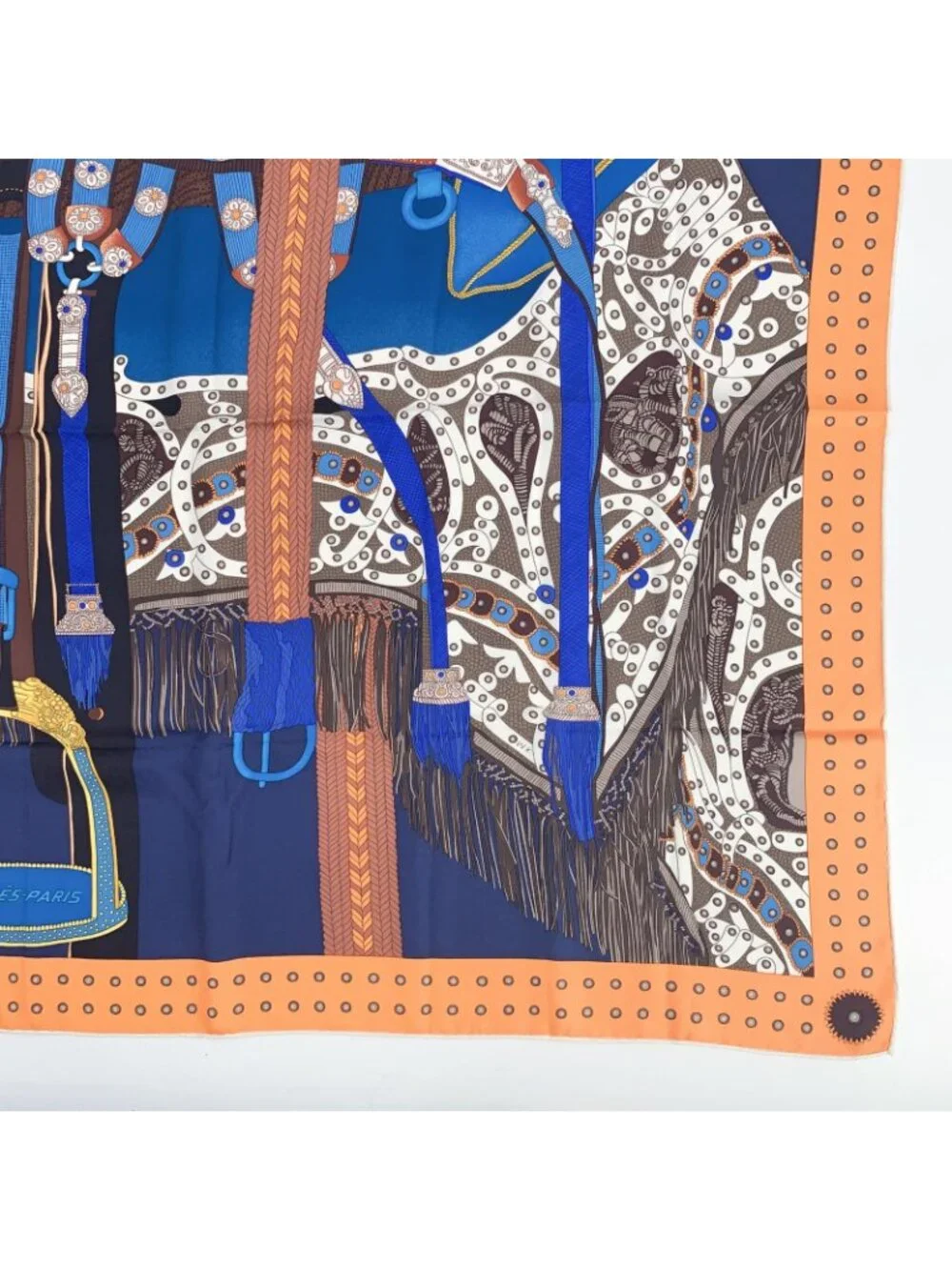 Hermes Carre 90 Selle de Dignitaire Dignitary's Saddle Orange Blue Scarf Silk - Picture 5 of 7